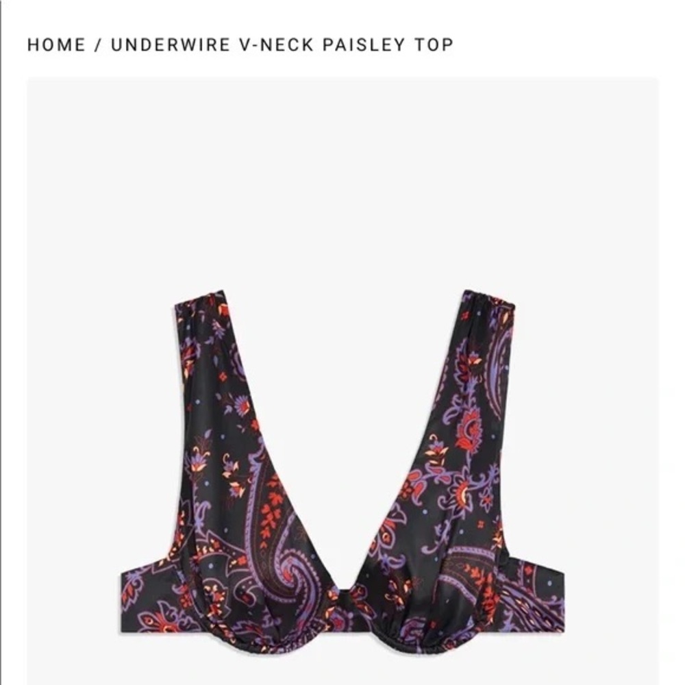 WeWoreWhat Black and purple paisley underwire bra top